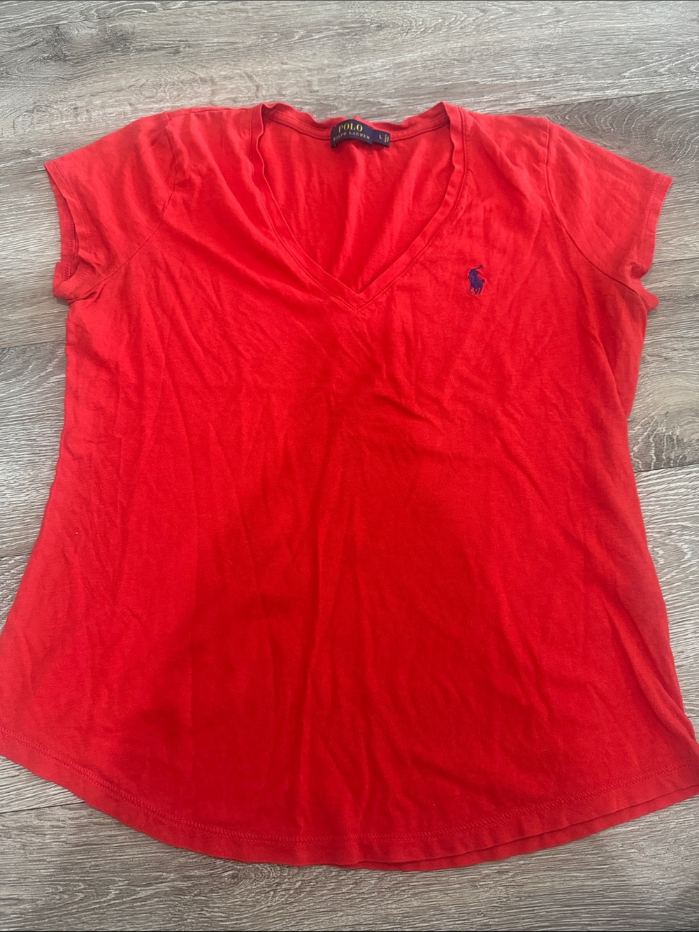 Polo by Ralph Lauren Red V-Neck Short Sleeve Tee with Navy Pony Logo